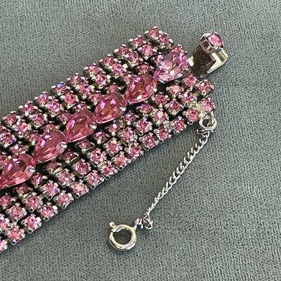 Vintage Pink Rhinestone Bracelet and Earrings