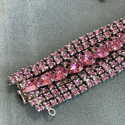 Vintage Pink Rhinestone Bracelet and Earrings