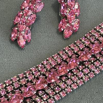 Vintage Pink Rhinestone Bracelet and Earrings