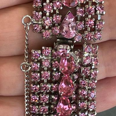 Vintage Pink Rhinestone Bracelet and Earrings