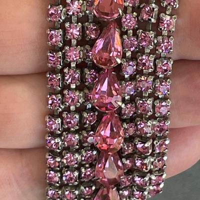 Vintage Pink Rhinestone Bracelet and Earrings
