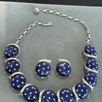Vintage Navy Thermoset Necklace and Earrings
