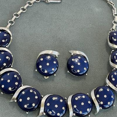 Vintage Navy Thermoset Necklace and Earrings