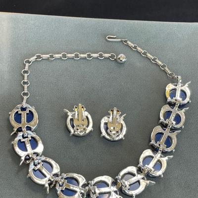 Vintage Navy Thermoset Necklace and Earrings