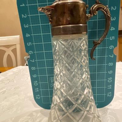Cut glass and silver plated top pitcher