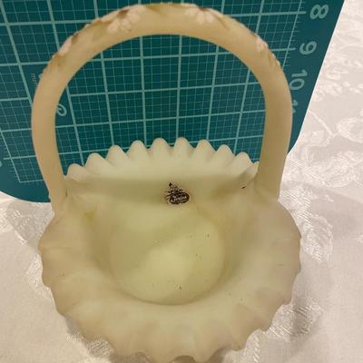 Hand painted custard glass basket