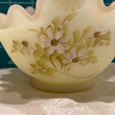 Hand painted custard glass basket