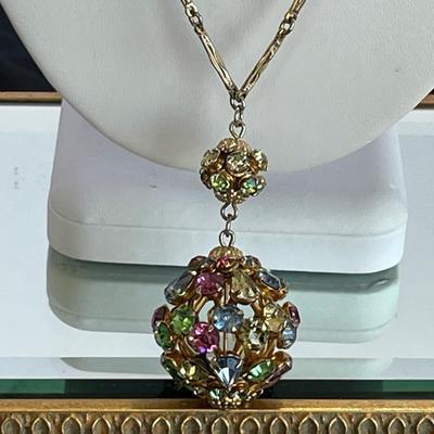 Vintage Long Necklace with Rhinestone Pendant