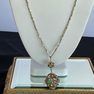Vintage Long Necklace with Rhinestone Pendant