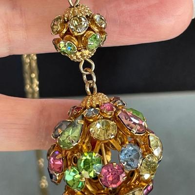 Vintage Long Necklace with Rhinestone Pendant