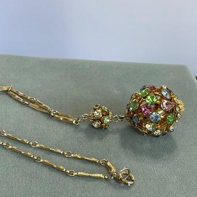 Vintage Long Necklace with Rhinestone Pendant