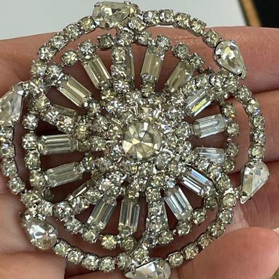 Vintage Clear Rhinestone Pin and Earrings