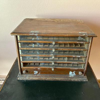 ANTIQUE CORTICELLI SPOOL SILK CABINET