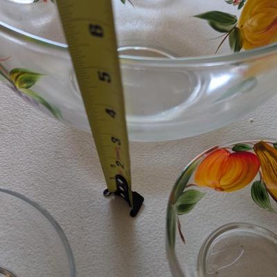 Hand Painted Salad Bowls With Oil & Vinegar Bottles