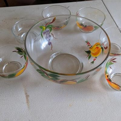 Hand Painted Salad Bowls With Oil & Vinegar Bottles