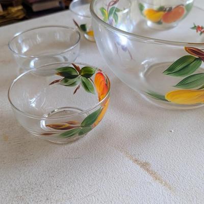 Hand Painted Salad Bowls With Oil & Vinegar Bottles