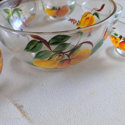 Hand Painted Salad Bowls With Oil & Vinegar Bottles