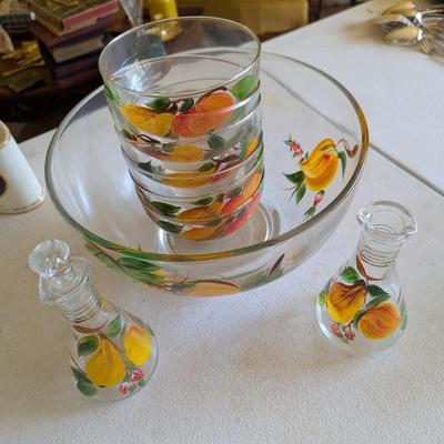 Hand Painted Salad Bowls With Oil & Vinegar Bottles