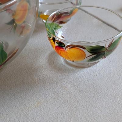 Hand Painted Salad Bowls With Oil & Vinegar Bottles