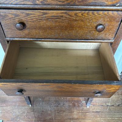 LOT 631: Vintage Oak Dresser on Wheels