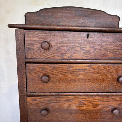 LOT 631: Vintage Oak Dresser on Wheels