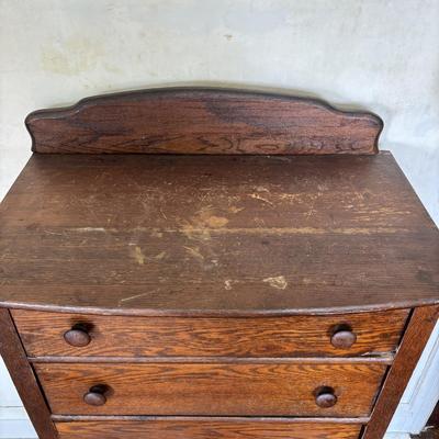 LOT 631: Vintage Oak Dresser on Wheels