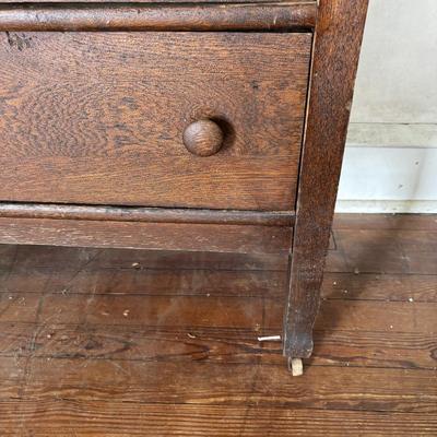 LOT 631: Vintage Oak Dresser on Wheels