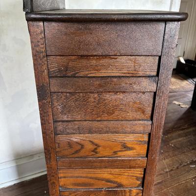 LOT 631: Vintage Oak Dresser on Wheels