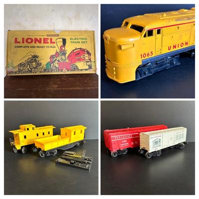 LOT 641: Lionel Train Set: Union Pacific Locomotive #1065, Savings Back Box Car #6050 Bank/Train Car, Explosives Box Car #6470, Flatbed...