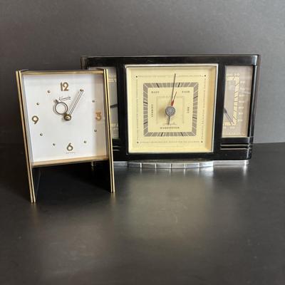 LOT 643: Vintage Airguide Weather Station by Fee & Stemwedel & Vintage Art Deco Kundo Alarm Clock