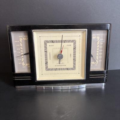 LOT 643: Vintage Airguide Weather Station by Fee & Stemwedel & Vintage Art Deco Kundo Alarm Clock