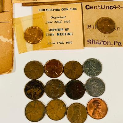 LOT 656: Reproduction and Novelty Currency and Wheat Back Pennies, a Coin Collection Birthday Card and More