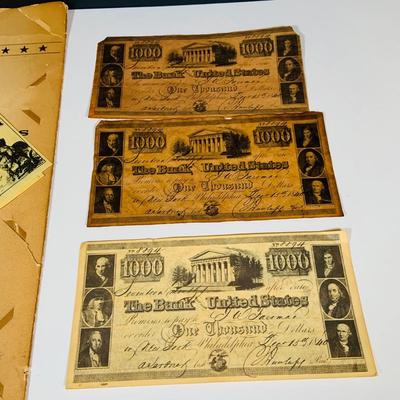 LOT 656: Reproduction and Novelty Currency and Wheat Back Pennies, a Coin Collection Birthday Card and More