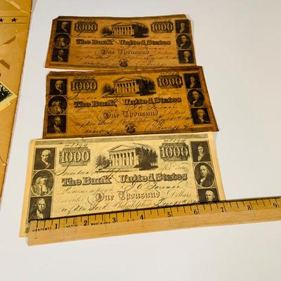 LOT 656: Reproduction and Novelty Currency and Wheat Back Pennies, a Coin Collection Birthday Card and More