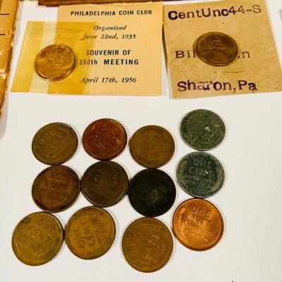 LOT 656: Reproduction and Novelty Currency and Wheat Back Pennies, a Coin Collection Birthday Card and More