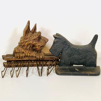 LOT 657: Cast Iron Scotty Dog Book End and a Vintage Scotty Dog Tie Rack