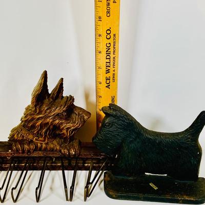 LOT 657: Cast Iron Scotty Dog Book End and a Vintage Scotty Dog Tie Rack