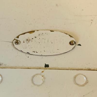 LOT 664: Doehler White Foot Locker, GE Electric Westminster Chime Mantle Clock, Air Guide Wood Wall Weather Station and Banjo Barometer