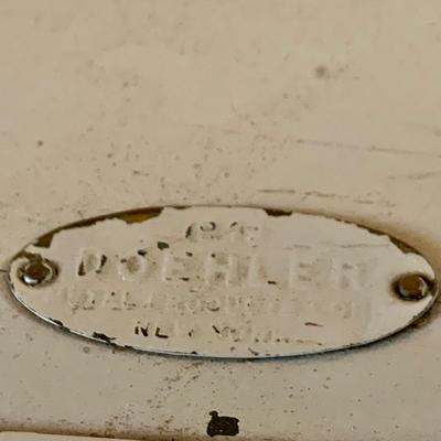 LOT 664: Doehler White Foot Locker, GE Electric Westminster Chime Mantle Clock, Air Guide Wood Wall Weather Station and Banjo Barometer