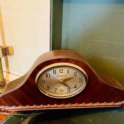 LOT 664: Doehler White Foot Locker, GE Electric Westminster Chime Mantle Clock, Air Guide Wood Wall Weather Station and Banjo Barometer