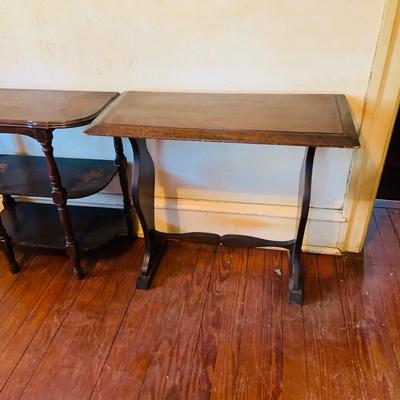 LOT 668: Wooden Side Table and a Banjo Barometer