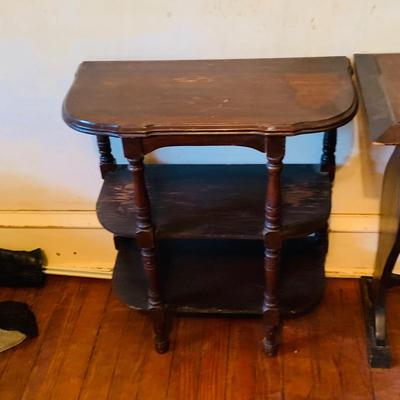 LOT 668: Wooden Side Table and a Banjo Barometer