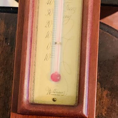 LOT 668: Wooden Side Table and a Banjo Barometer