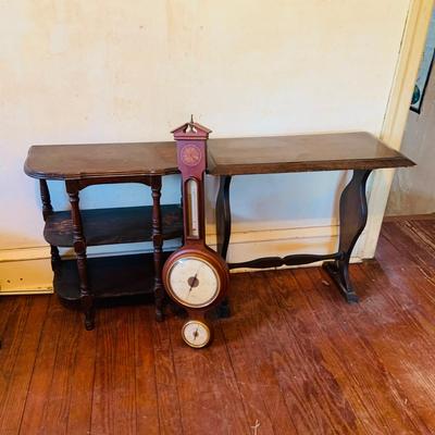 LOT 668: Wooden Side Table and a Banjo Barometer