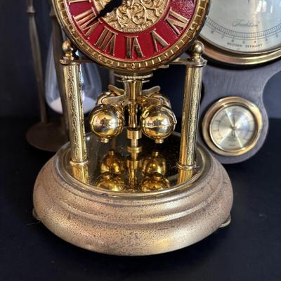 LOT 707: Kern Anniversary Clock, Brass Hourglass & Traditions Barometer