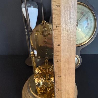 LOT 707: Kern Anniversary Clock, Brass Hourglass & Traditions Barometer