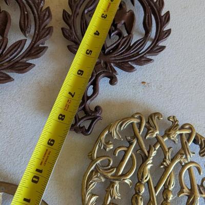 Vintage Colonial Williamsburg Cypher Wilton Cast Iron Eagle & Heart Pineapple Trivets