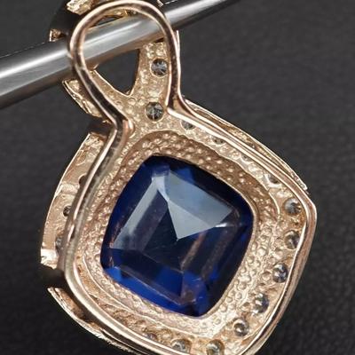 Special Royal Blue Sapphire 9.70Ct 925 Sterling Silver Rose Gold Plated Pendant