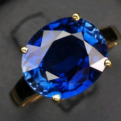 Invaluable Navy Blue Sapphire 10.70Ct 925 Sterling Silver 24K Gold Plated Ring