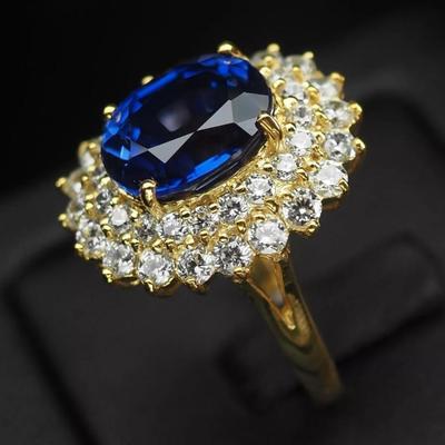 Classically Vivid Blue Sapphire 7.3Ct 925 Sterling Silver 24K Gold Vermeil Ring